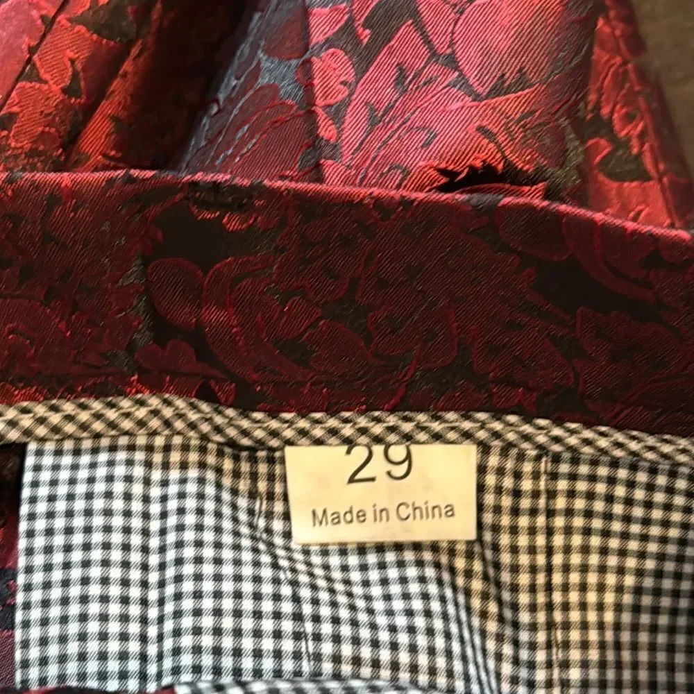 Men’s Boys Burgundy Paisley Slim Fit 3 Piece Tuxedo Size 30 Jacket 29 Pants NWT